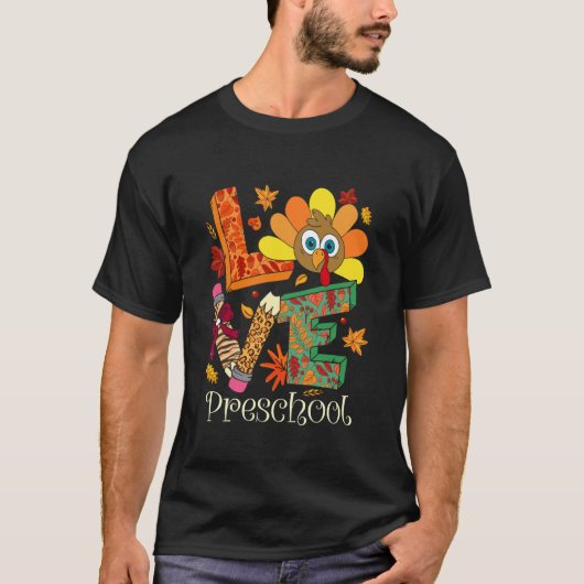 愛情 幼稚園 七面鳥 感謝祭 秋 先生 Tシャツ (正面)