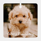 愛想あふれるペットの思い出シンプルの写モダン真 メタルオーナメント (正面)