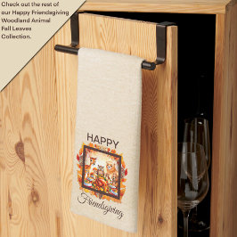 愛想の良いウッドランドの動物紅葉 キッチンタオル