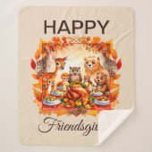 愛想の良いウッドランドの動物紅葉 シェルパブランケット (正面)