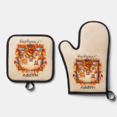 愛想の良いウッドランドの動物紅葉 鍋つかみ&鍋敷きセット (正面)