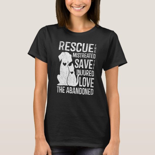 愛愛可愛い救動物の救出犬の猫 Tシャツ (正面)