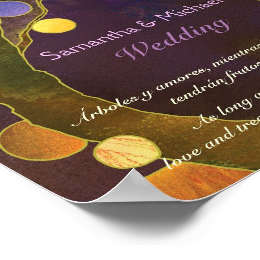 愛感動的の木パープル結婚のサイン ポスター (角)