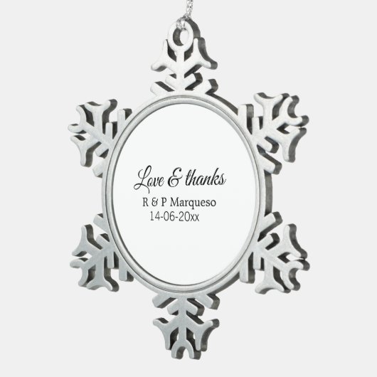 愛感謝していと追加カップル名結婚の追加の日付yea スノーフレークピューターオーナメント (右)