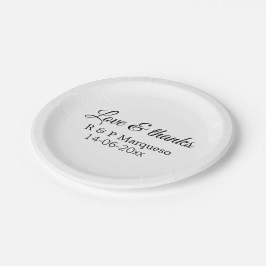 愛感謝していと追加カップル名結婚の追加の日付yea ペーパープレート (アングル)