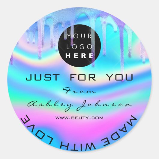 愛感謝していドリップスピンクで作られたロゴホログラフ ラウンドシール (正面)