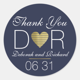 愛感謝していハート結婚式の引き出物ダークブルー ラウンドシール