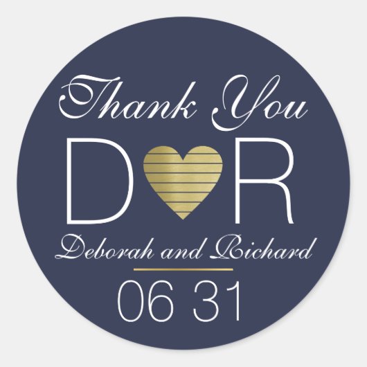 愛感謝していハート結婚式の引き出物ダークブルー ラウンドシール (正面)