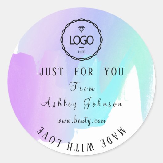 愛感謝していピンクのブルーで作られたログラデーションゴ ラウンドシール (正面)