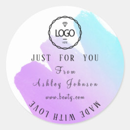 愛感謝していピンク紫のロゴグラデーション ラウンドシール