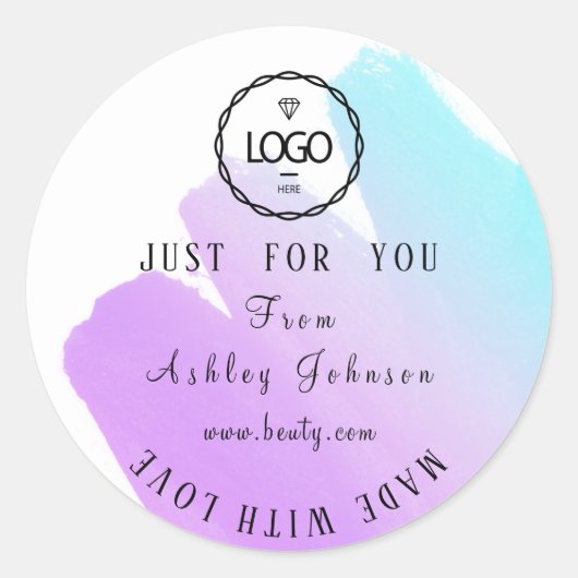 愛感謝していピンク紫のロゴグラデーション ラウンドシール (正面)
