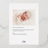 愛感謝していベビー誕生発表写真カード 箔招待状 (裏面)