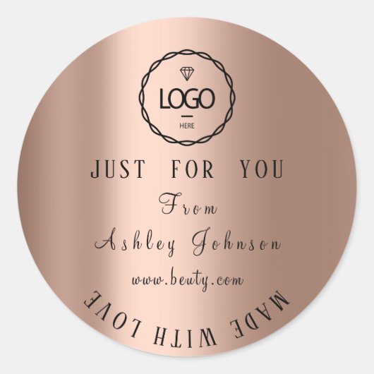 愛感謝していミニマリズムバラ製ロゴ ラウンドシール (正面)