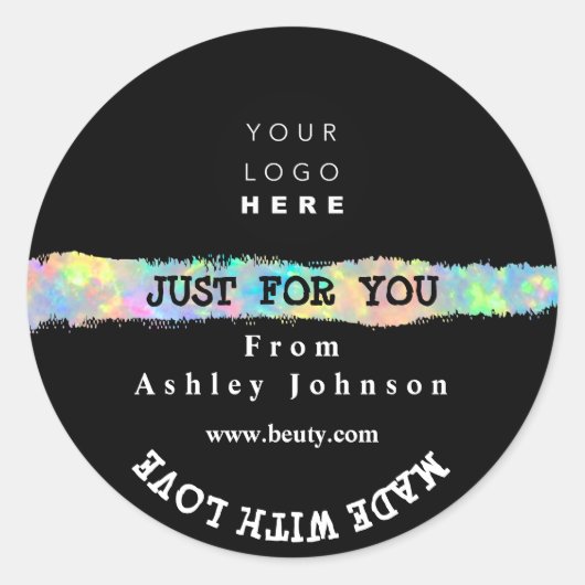 愛感謝してい線ホログラフブラックで作られたロゴ ラウンドシール (正面)