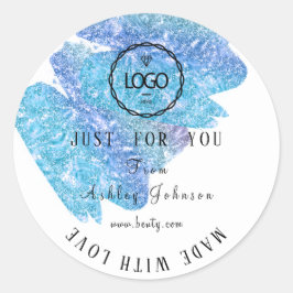 愛感謝してい青と水で作られたロゴ ラウンドシール