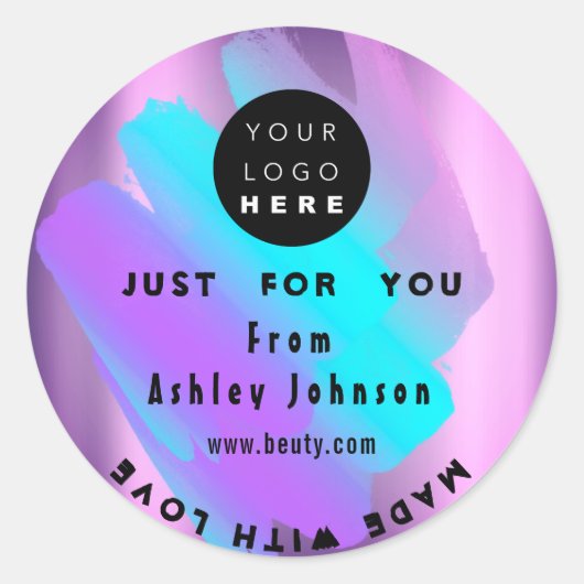 愛感謝してい青線で作られたロゴホログラフ ラウンドシール (正面)