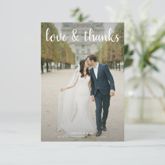 愛感謝してい& | 2フォトブラック&ホワイト結婚ズタイ サンキューカード (スタンド正面)