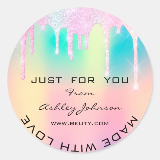 愛感謝していUnicorn自筆証書虹で作られた ラウンドシール (正面)