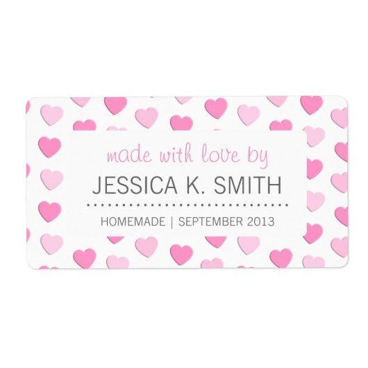 愛手製の缶詰になる瓶によってなされるピンクのハート ラベル (正面)