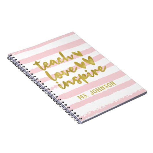 愛教えのインスパイア声 |赤面ピンクグランジストライプ色 ノートブック (右側)
