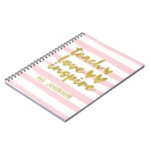 愛教えのインスパイア声 |赤面ピンクグランジストライプ色 ノートブック (左側)