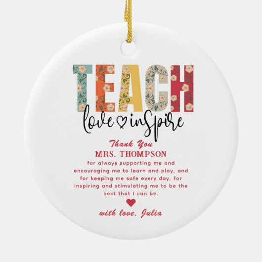 愛教えインスパイア先生感謝フォトギフト セラミックオーナメント (裏面)