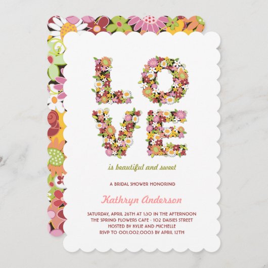 愛春の花のブライダルシャワーのパーティーの招待 招待状 (正面/裏面)