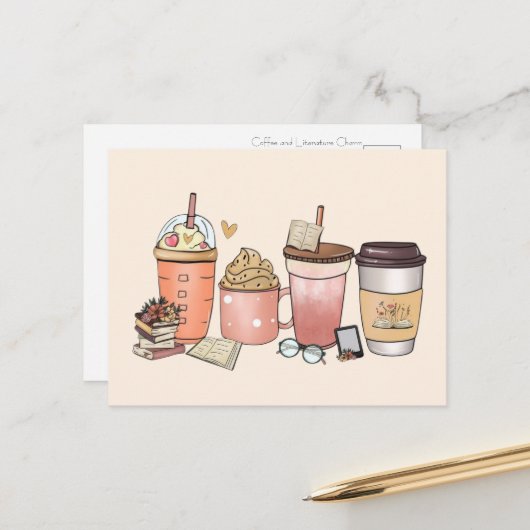 愛書家とカフェイン愛好家 ポストカード (正面/裏面インサイチュ)