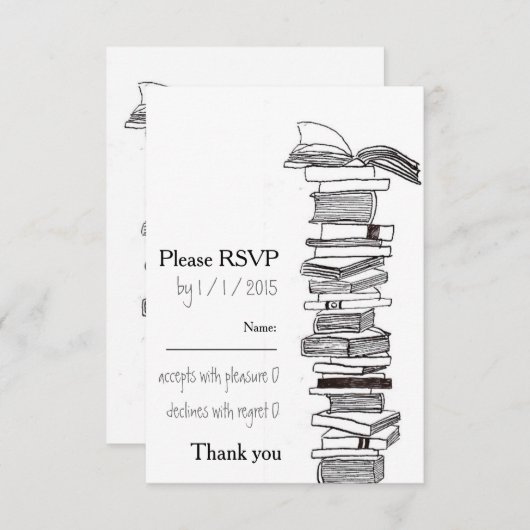 愛書家の結婚式招待状RSVPカード 出欠カード (正面/裏面)