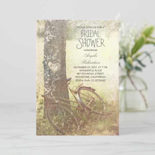 愛木の素朴な国のブライダルシャワーの招待 招待状 (スタンド正面)