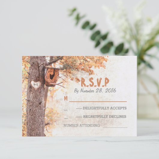 愛木の素朴な結婚式の応答カード 出欠カード (スタンド正面)