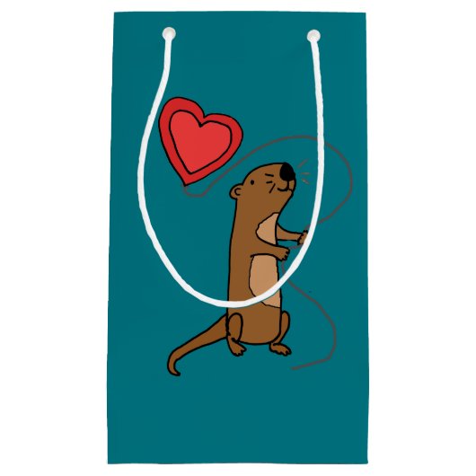 愛気球の漫画を持つおもしろいなラッコ スモールペーパーバッグ (正面)