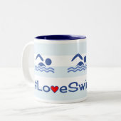 愛水泳のhashtagの青い縞 ツートーンマグカップ (正面左)