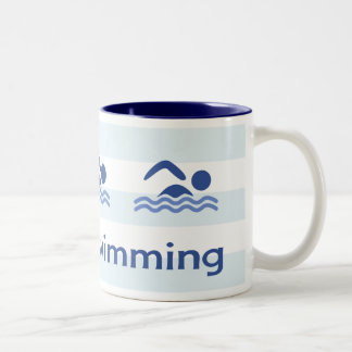 愛水泳のhashtagの青い縞 ツートーンマグカップ