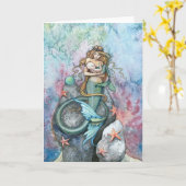 愛永遠の人魚およびベビーの挨拶状 カード (黄色い花)