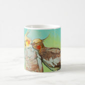 愛淡いブルーの覆いのインコ コーヒーマグカップ (中央)