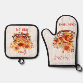 愛焼いたと熱い物が経来験して 鍋つかみ&鍋敷きセット (正面)