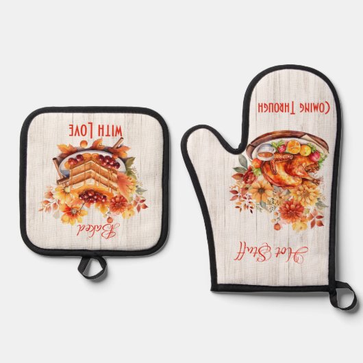 愛焼いたと熱い物が経来験して 鍋つかみ&鍋敷きセット (正面)