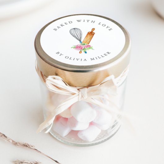 愛焼いたピンクの花エレガント菓子シール付き ラウンドシール