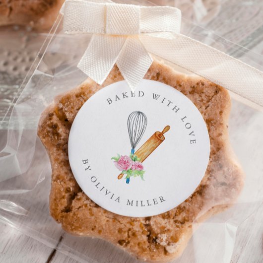 愛焼いたピンクの花エレガント菓子シール付き ラウンドシール