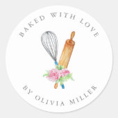 愛焼いたピンクの花エレガント菓子シール付き ラウンドシール (正面)