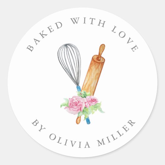 愛焼いたピンクの花エレガント菓子シール付き ラウンドシール (正面)