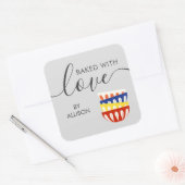 愛焼いたラベルとカラフルレトロ丼 スクエアシール (封筒)