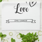 愛焼いた名パーソナライズされた付き白黒 キッチンタオル (折り畳み)