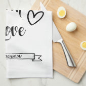 愛焼いた名パーソナライズされた付き白黒 キッチンタオル (四つ折り)