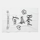 愛焼いた名パーソナライズされた付き白黒 キッチンタオル (横)