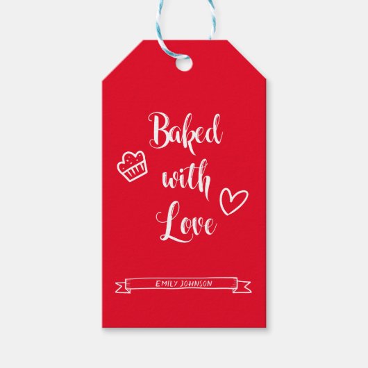 愛焼いた名パーソナライズされた赤・白 ギフトタグ (正面)