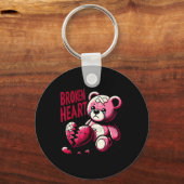 愛熱狂する傷み壊れたハート痛みベアーバレンタインD キーホルダー (正面)