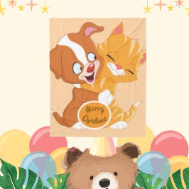 愛犬かわいい子犬が抱擁 フリースブランケット