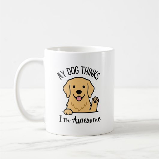 愛犬が私をすごいと思っているマグカップ コーヒーマグカップ (左)